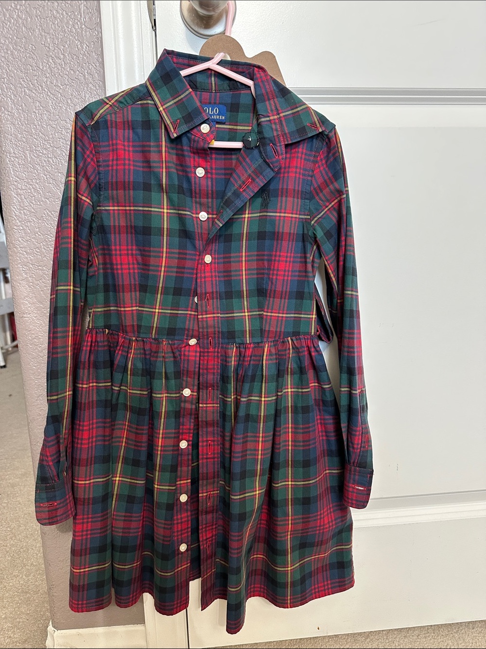 Polo by Ralph Lauren Girls' Red, Green & Yellow Plaid Button-Front Dress